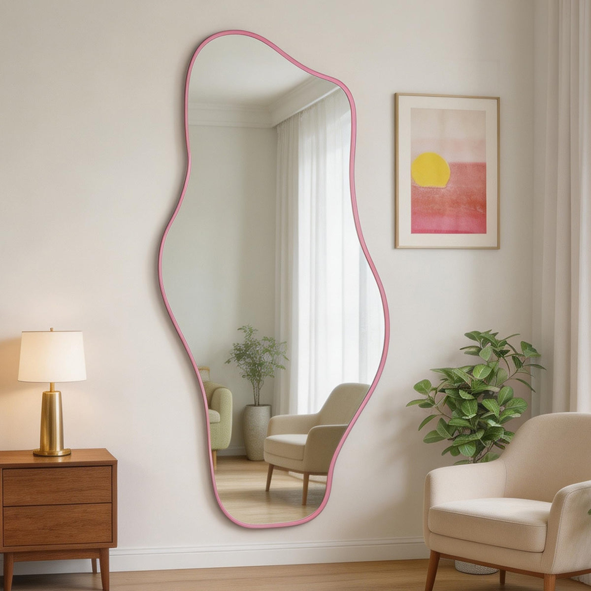 67"x31" Irregular Full Length Mirror, Abstract Frameless Mirror