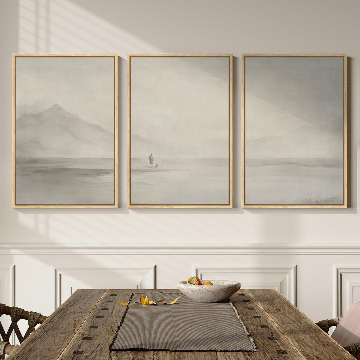Framed Neutral Christian Jesus Canvas Wall Art for Living Room, 3 Piece