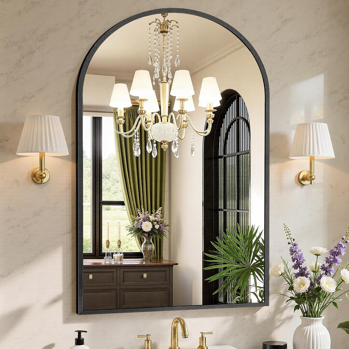 Sweetcrispy 26.5"x38" Arched Black Bathroom Mirrors for Wall, Bathroom Mirrors for Over Sink, Metal Framed with HD Shatter-Proof Glass for Entryway, Living Room, Bedroom, Home Decor