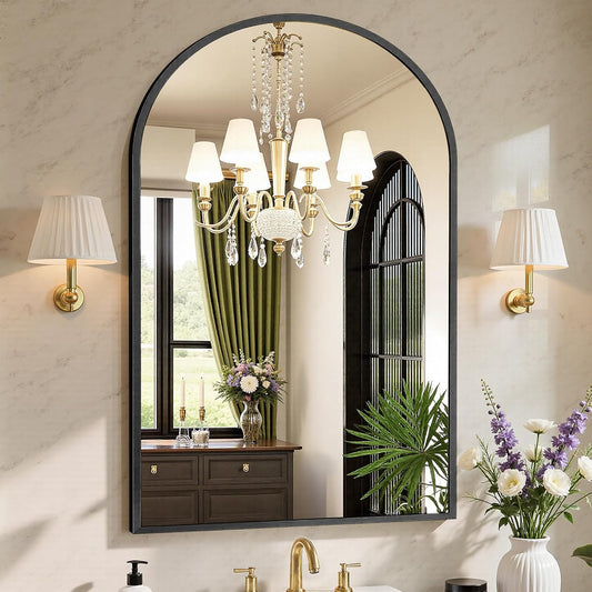 Sweetcrispy 26.5"x38" Arched Black Bathroom Mirrors for Wall, Bathroom Mirrors for Over Sink, Metal Framed with HD Shatter-Proof Glass for Entryway, Living Room, Bedroom, Home Decor