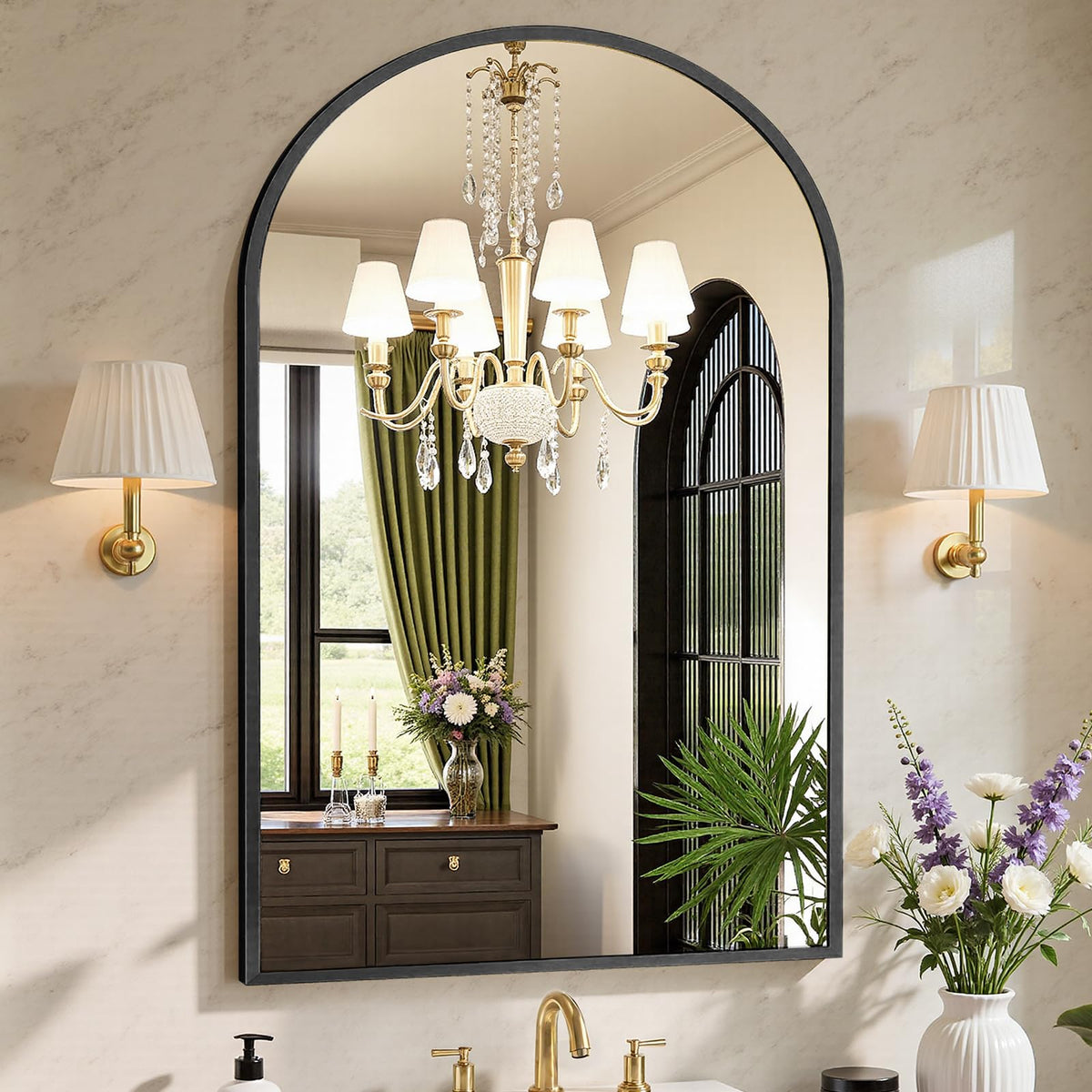 Sweetcrispy 24"x 36" Arched Gold Bathroom Mirrors for Wall