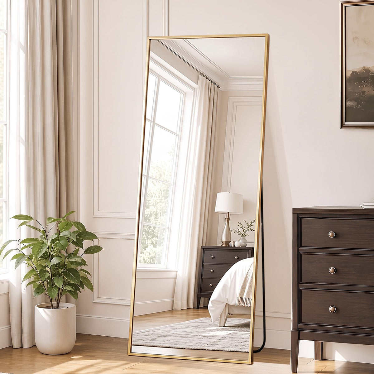 DUMOS 64"x21" Full Length Mirror with Stand, Full Body Floor Mirror