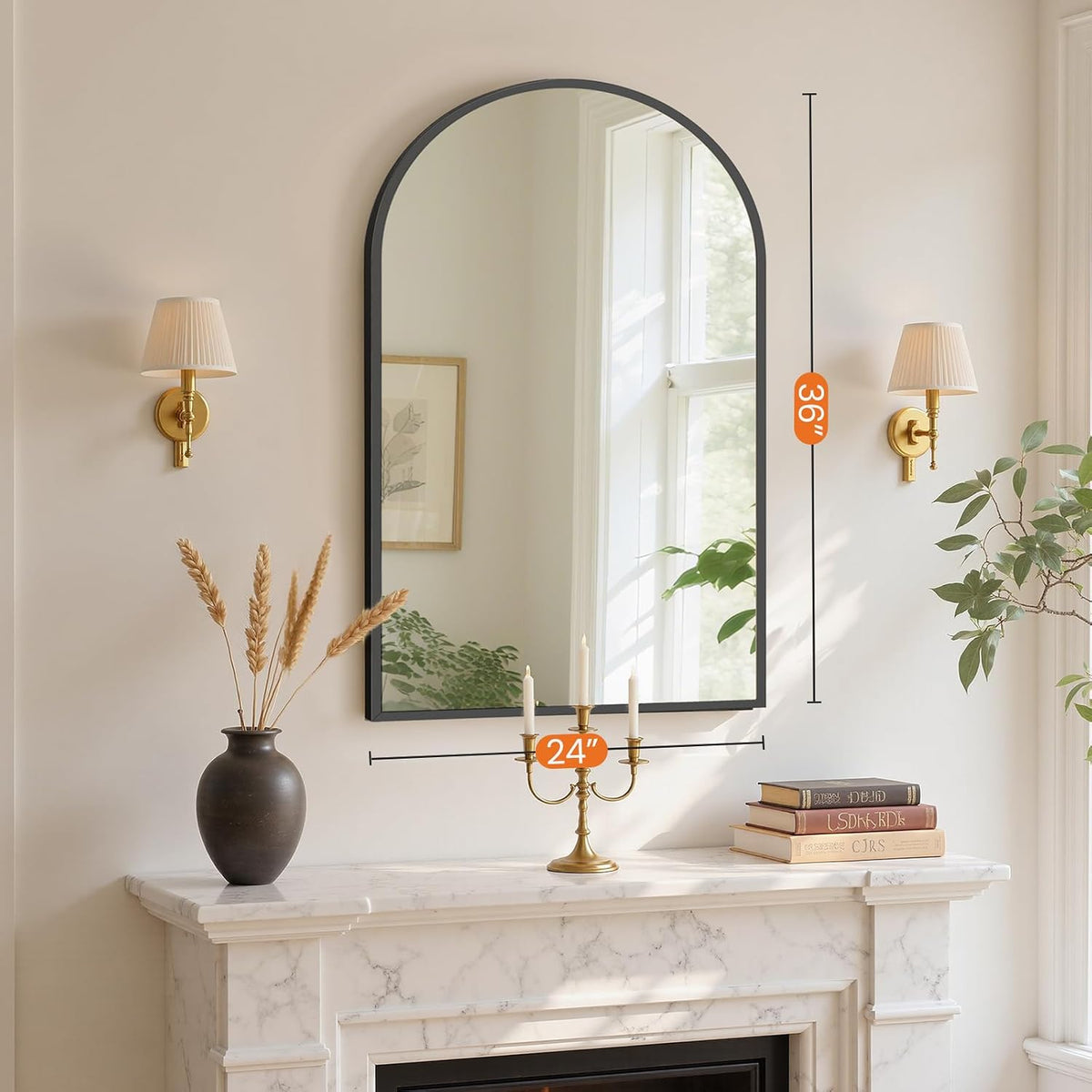 Sweetcrispy 24"x36" Arched Black Bathroom Mirrors for Wall