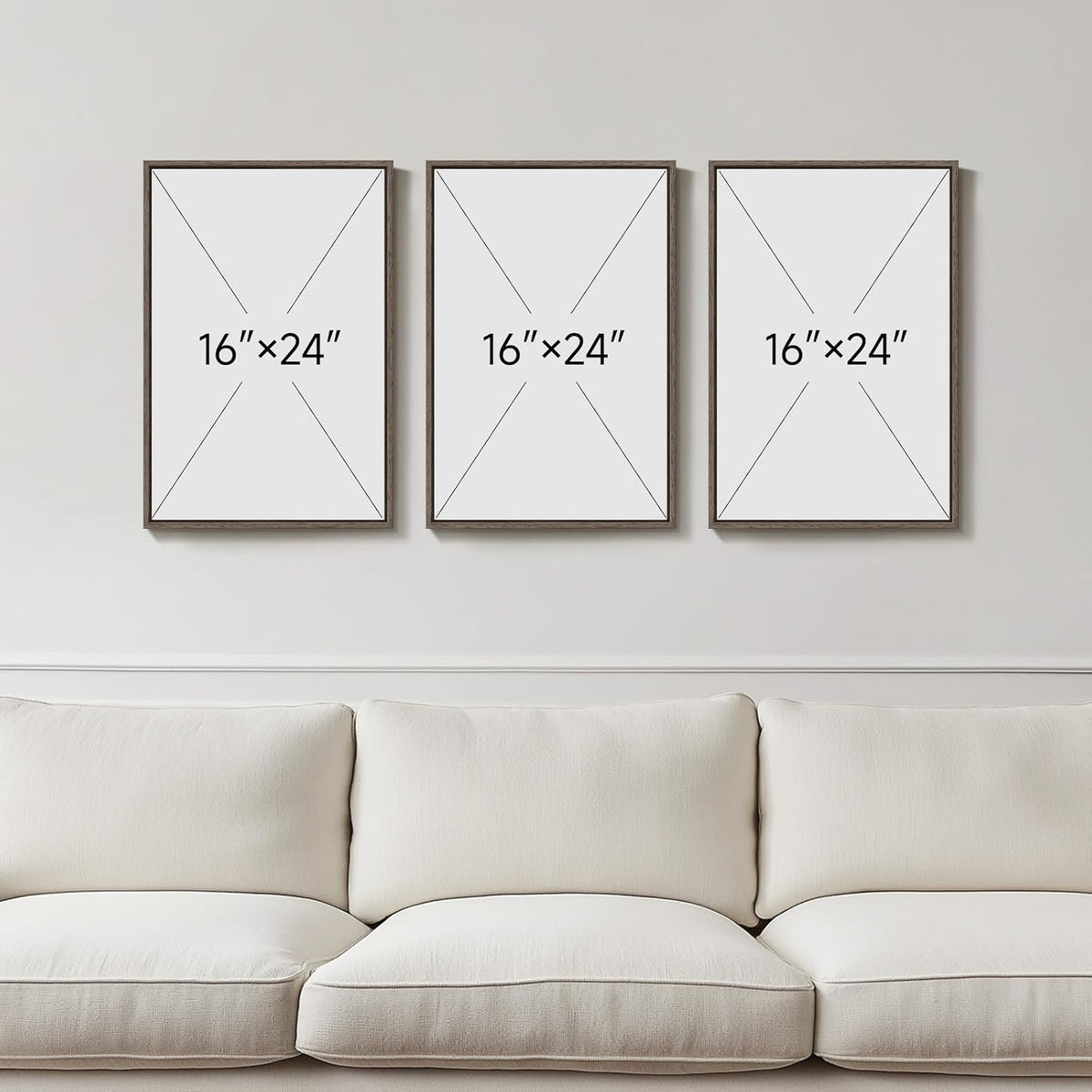 Framed Modern Rustic Neutral Abstract Wall Art, 3 Piece Set, Each 16x24 In