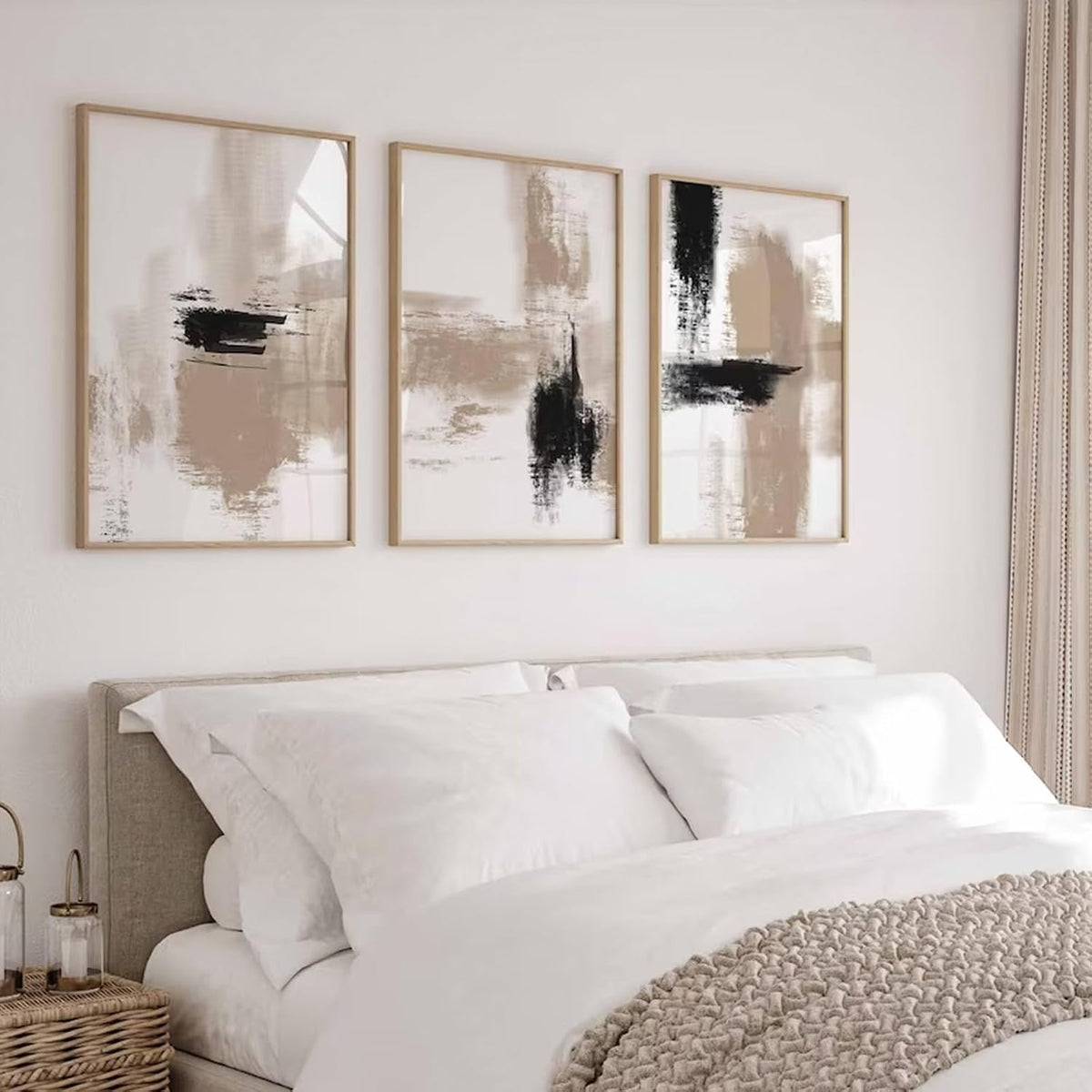 Joocrise Beige Abstract Wall Art Painting Set of 3 Neutral Canvas Wall Art Prints Black Beige Modern Wall Decor Minimalist Art Pictures Abstract Modern Artwork for Room Bedroom 16x24 Inch Unframed