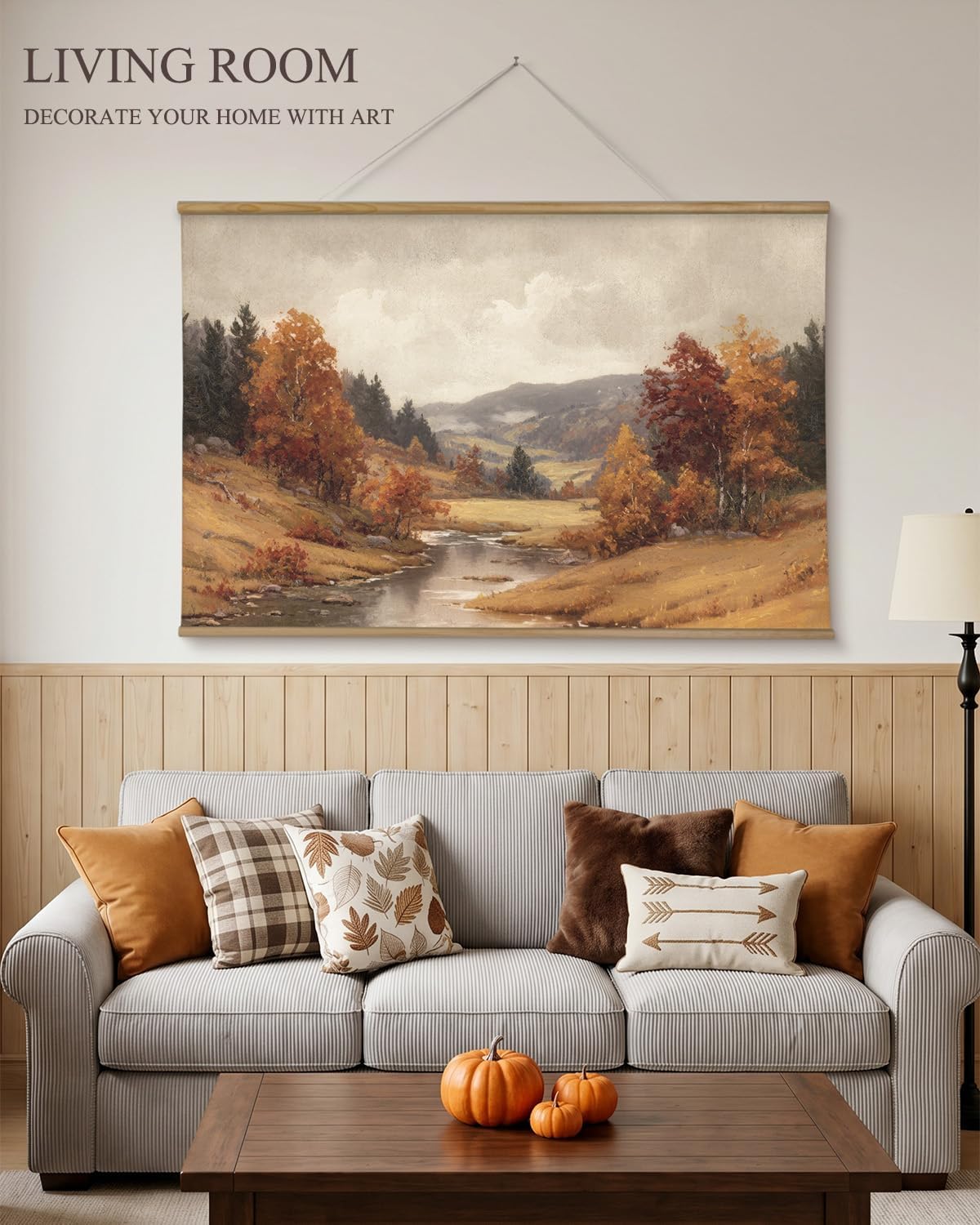 ARPEOTCY Extra Large Vintage Framed Wall Art, Fall Landscape Print, 36x54In