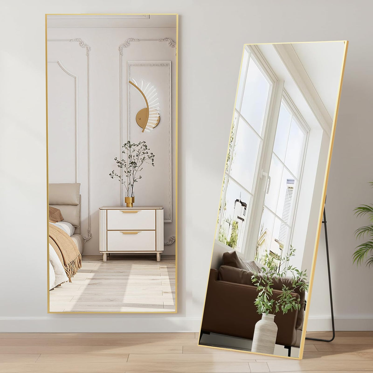 DUMOS 47"x14" Full Length Door Mirror, Full Body Mirror, Black