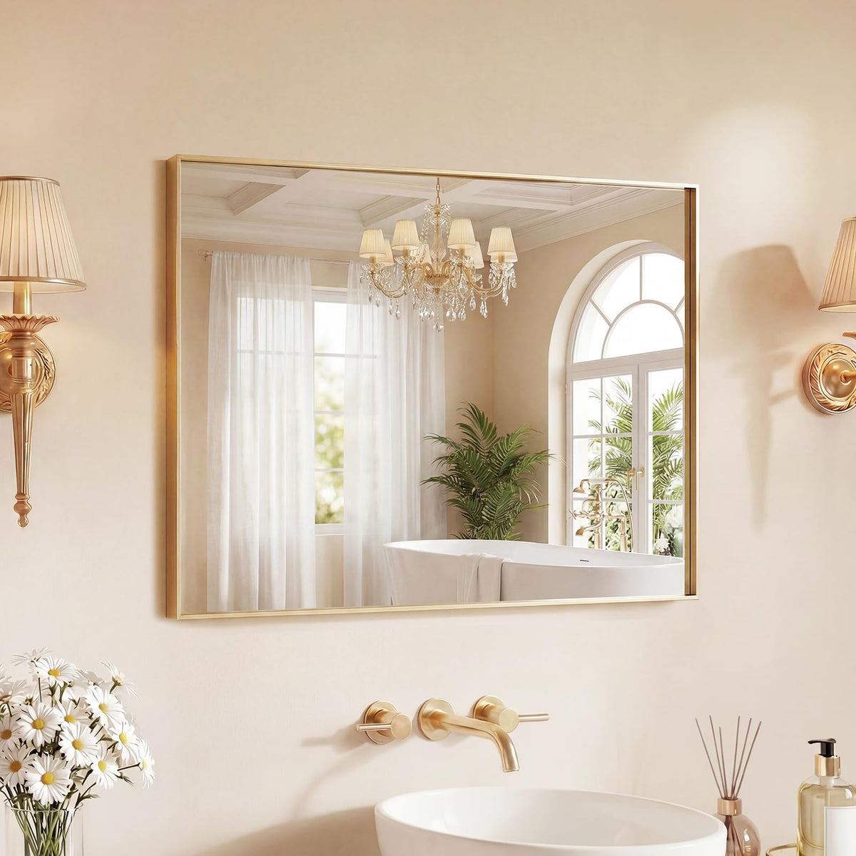 Sweetcrispy 26.5"x38" Arched Black Bathroom Mirrors for Wall, Bathroom Mirrors for Over Sink, Metal Framed with HD Shatter-Proof Glass for Entryway, Living Room, Bedroom, Home Decor