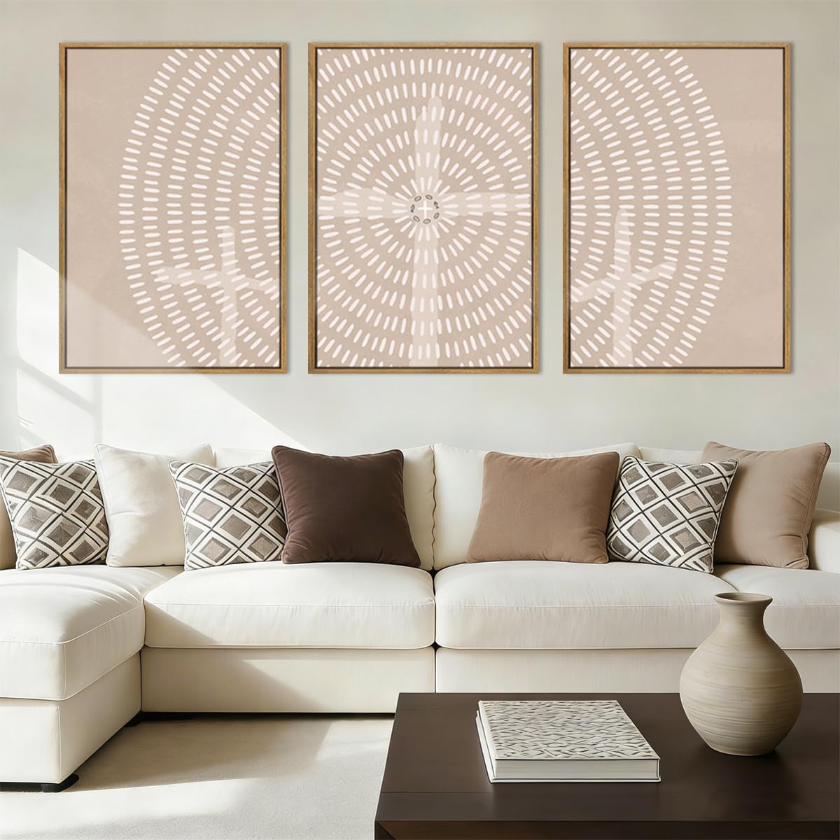BINCUE Neutral Abstract Wall Art Beige Large Wall Decor Boho Mid Century Modern Artwork Art Print for Living Room Bedroom Office 24"x36" Set of 3 Gift
