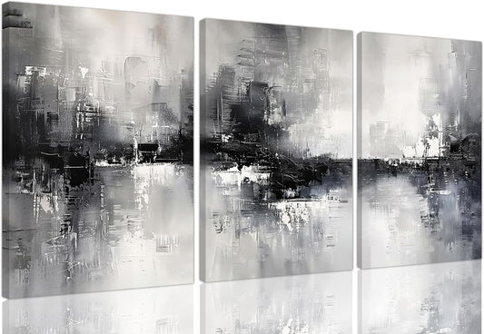 Dytila 3 Piece Large Black And White Abstract Wall Art Framed 12x16 Inch