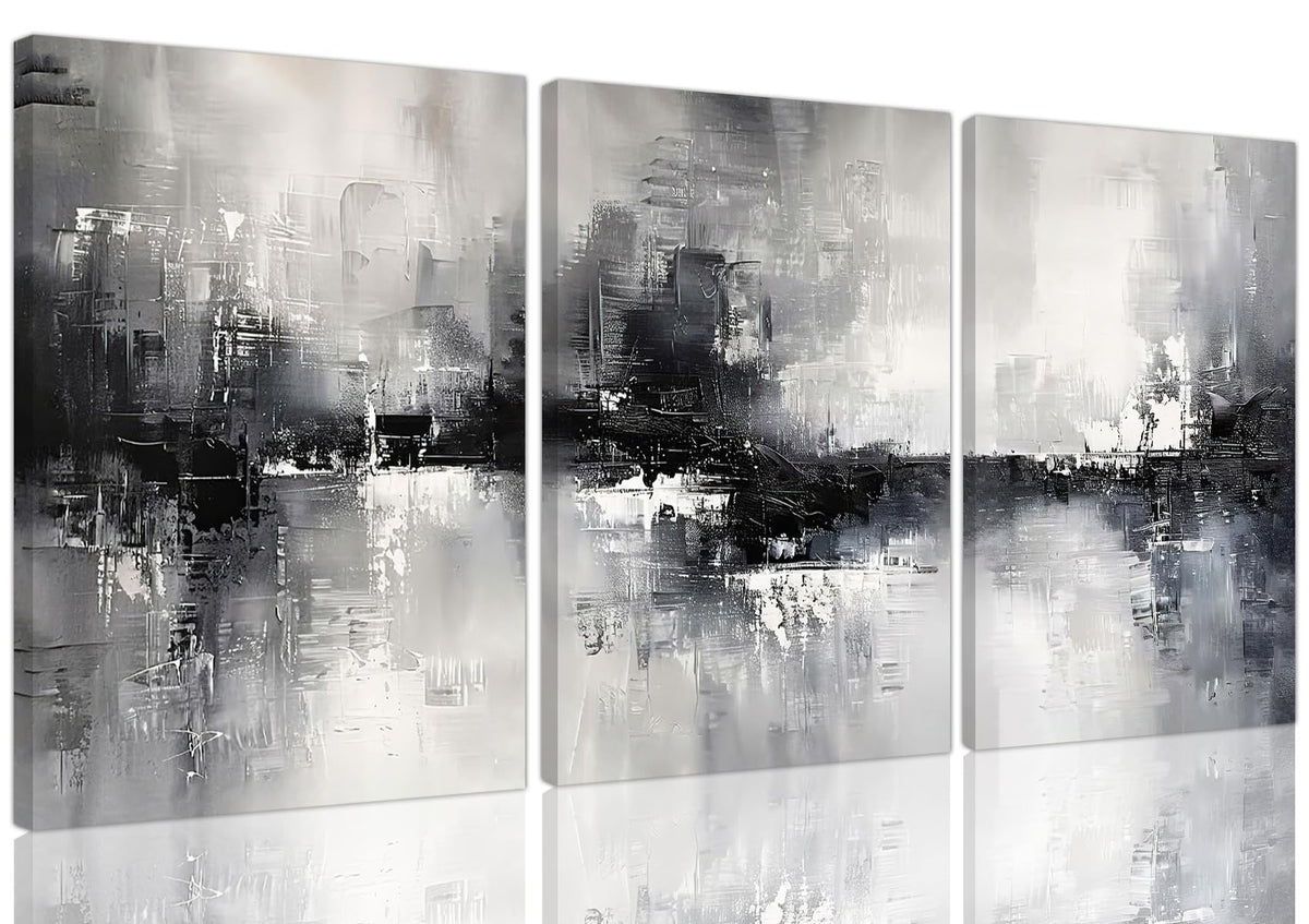 Dytila 3 Piece Large Black And White Abstract Wall Art Framed 12x16 Inch