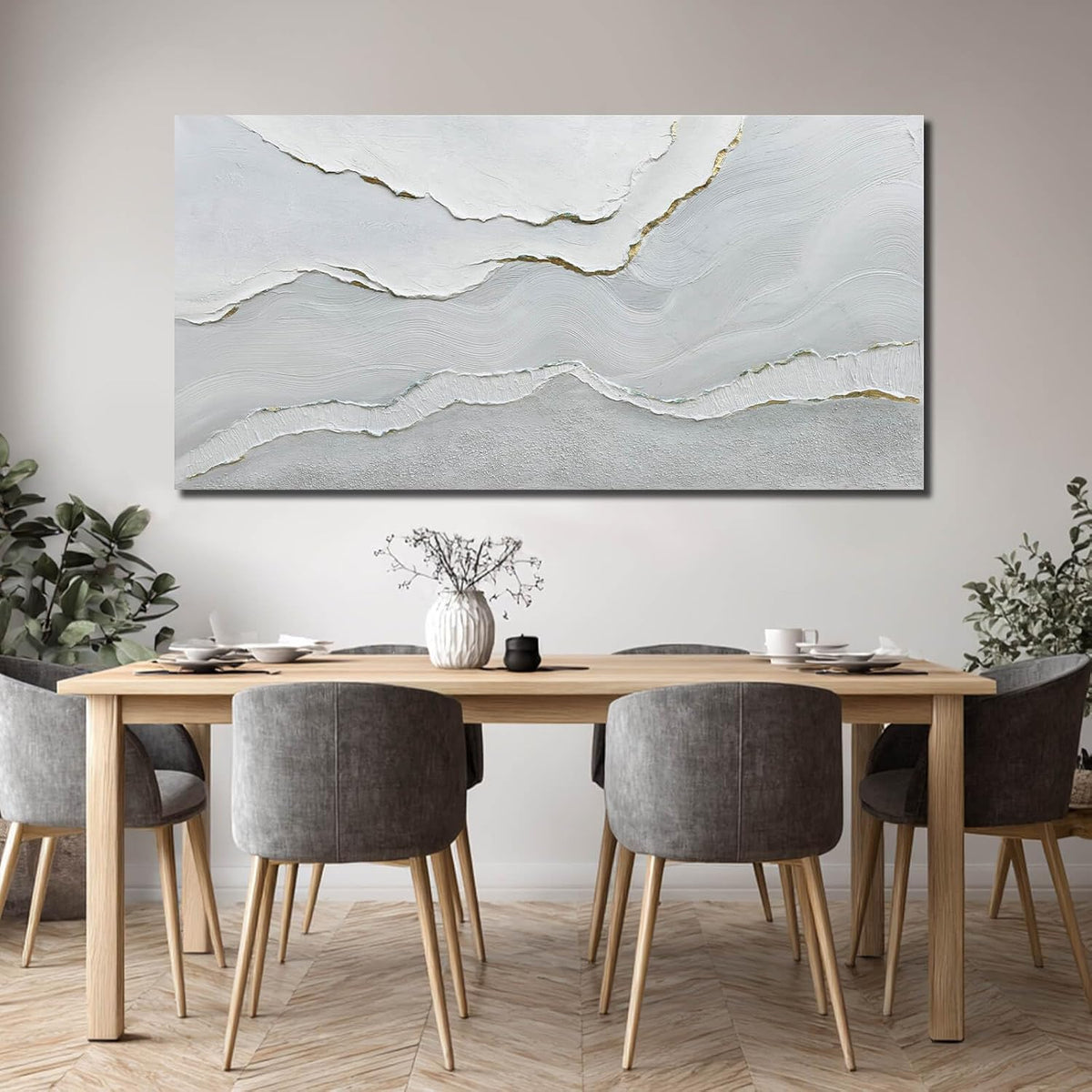 Framed Minimalist Wall Art Large Abstract Wall Decor White Artwork Gold Line Art for Bedroom Canvas Paintings for Living Room Office 29x58 Inch