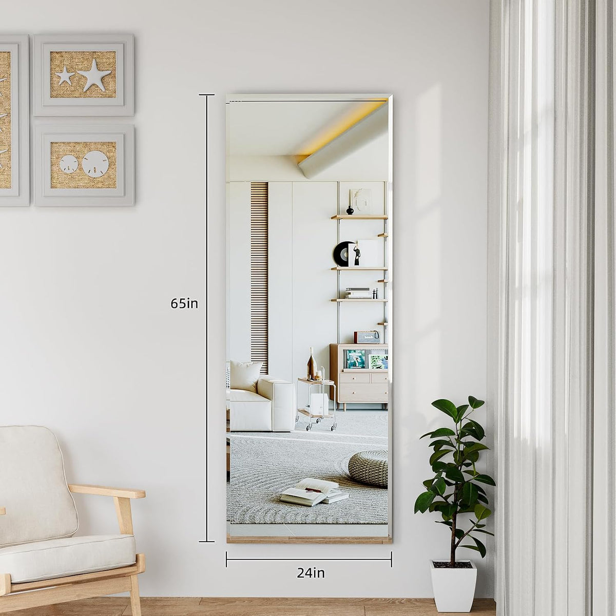 65"x24" Frameless Full Length Wall Mirrors,Rectangular Mirror Full Length Wall Mounted,Tall Full Body Mirrors with Beveled,Suitable for Living Rooms and Bedrooms