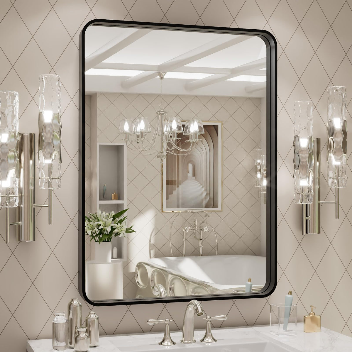 LOAAO 20X16 Inch Black Bathroom Mirror Metal Framed