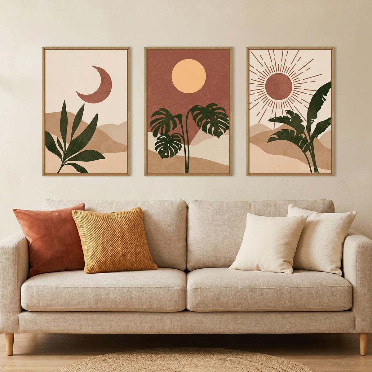 KAIRNE Neutral Abstrcat Landscape Framed Canvas Wall Art Set-40"x20"x1