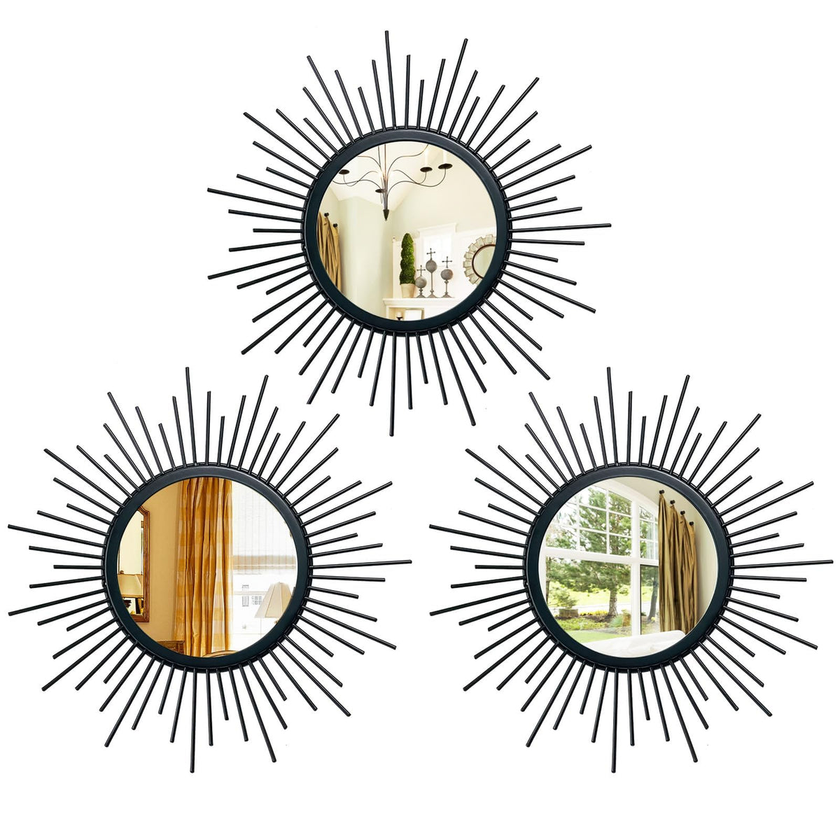 3 Set Sunburst Round Mirrors for Wall Decor Bedroom Bathroom