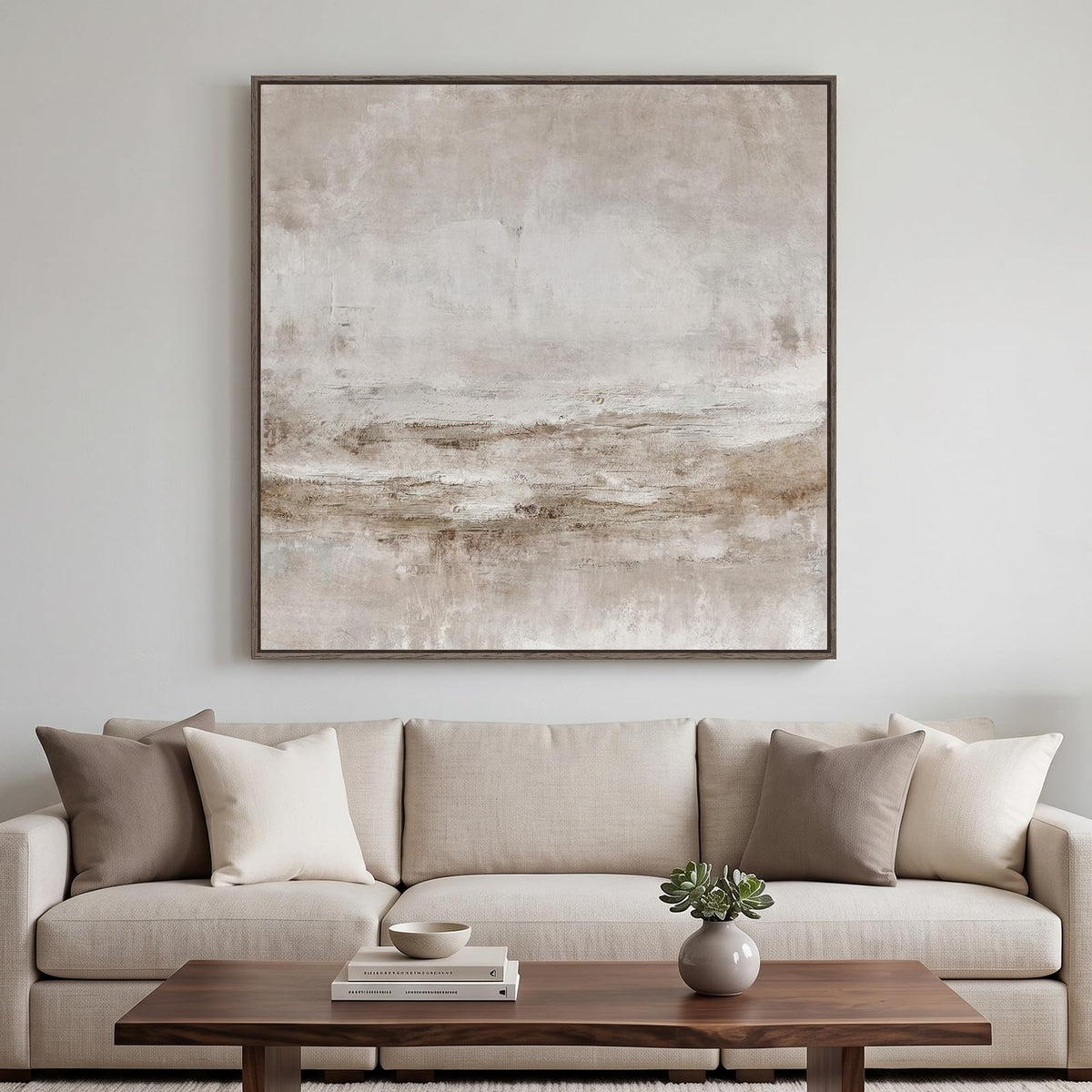 Framed Neutral Brown Abstract Canvas Wall Art for Living Room, 30x30 In