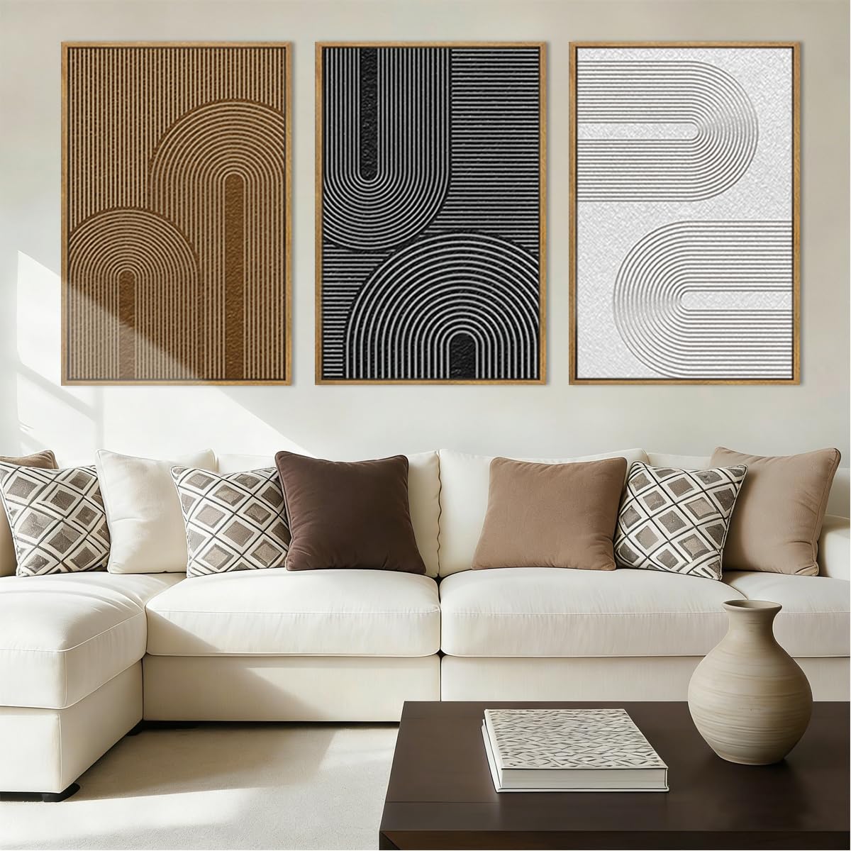 BINCUE Neutral Abstract Wall Art Beige Large Wall Decor Boho Mid Century Modern Artwork Art Print for Living Room Bedroom Office 24"x36" Set of 3 Gift