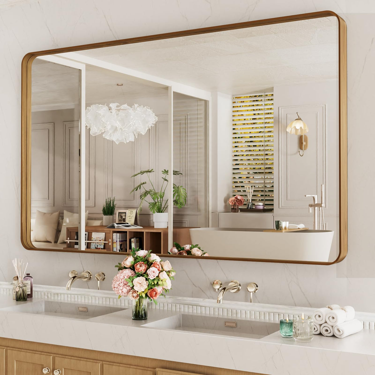 LOAAO 20X16 Inch Black Bathroom Mirror Metal Framed
