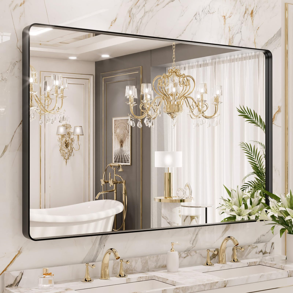 LOAAO 20X16 Inch Black Bathroom Mirror Metal Framed