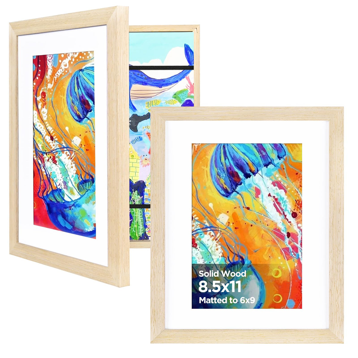 KINLINK 9x12 Kids Art Frame, Natural Artwork Frames 2 Pack