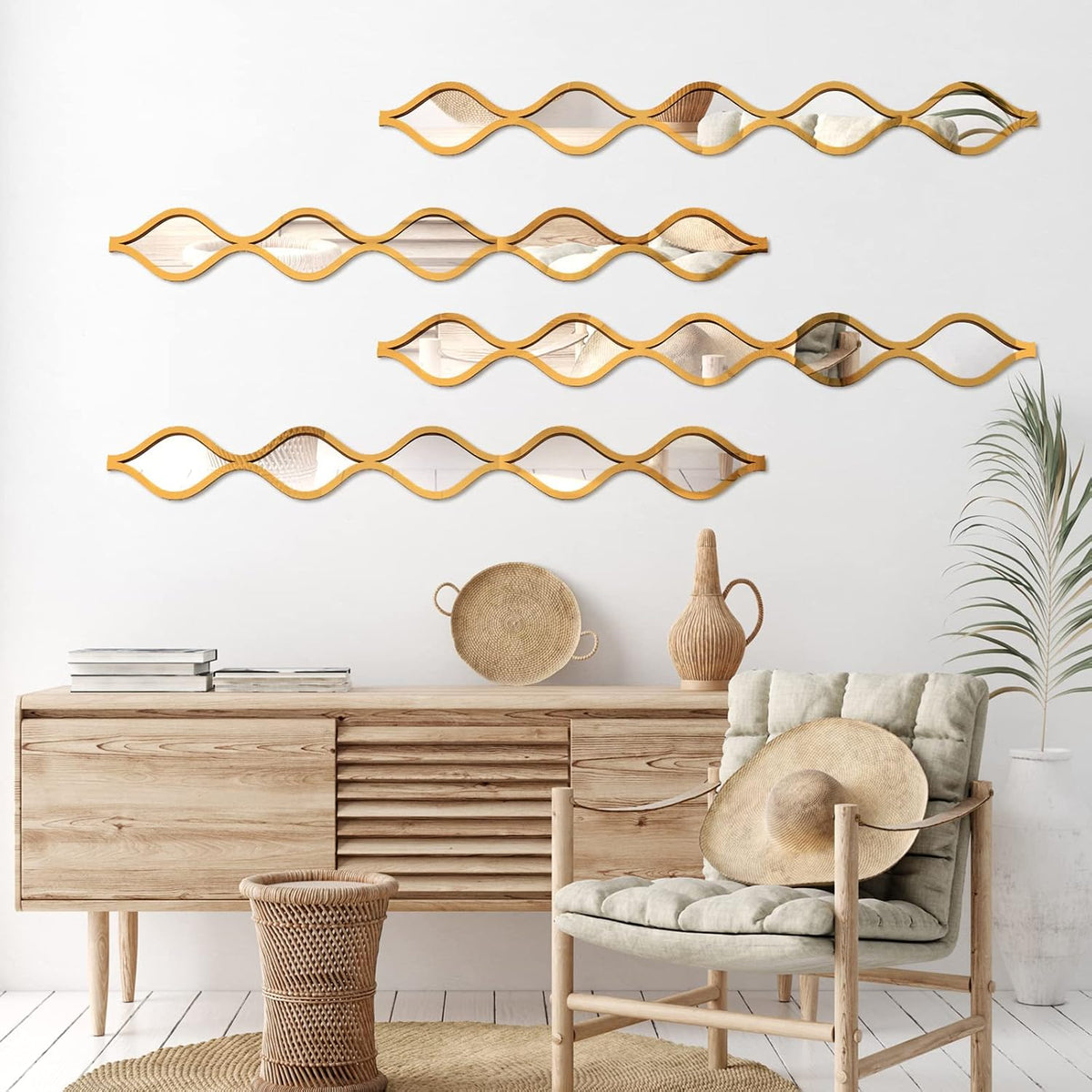 Qunclay 4 Pcs Teardrop Mirror Wall Art Decorative Mirror Wall Decor, Gold