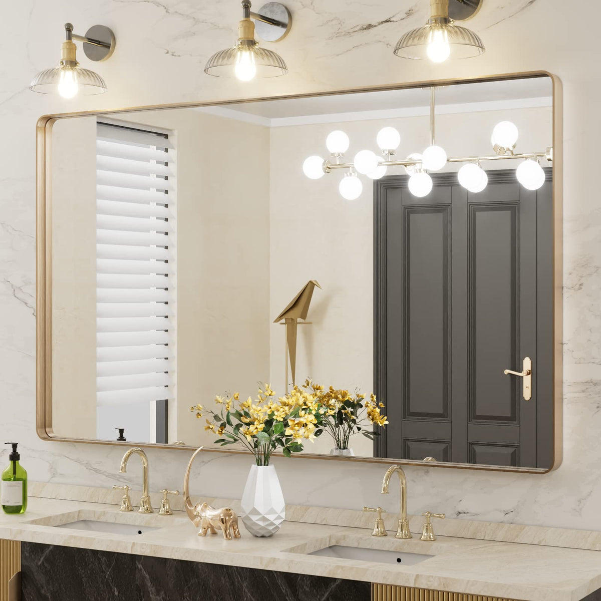 LOAAO 20X16 Inch Black Bathroom Mirror Metal Framed