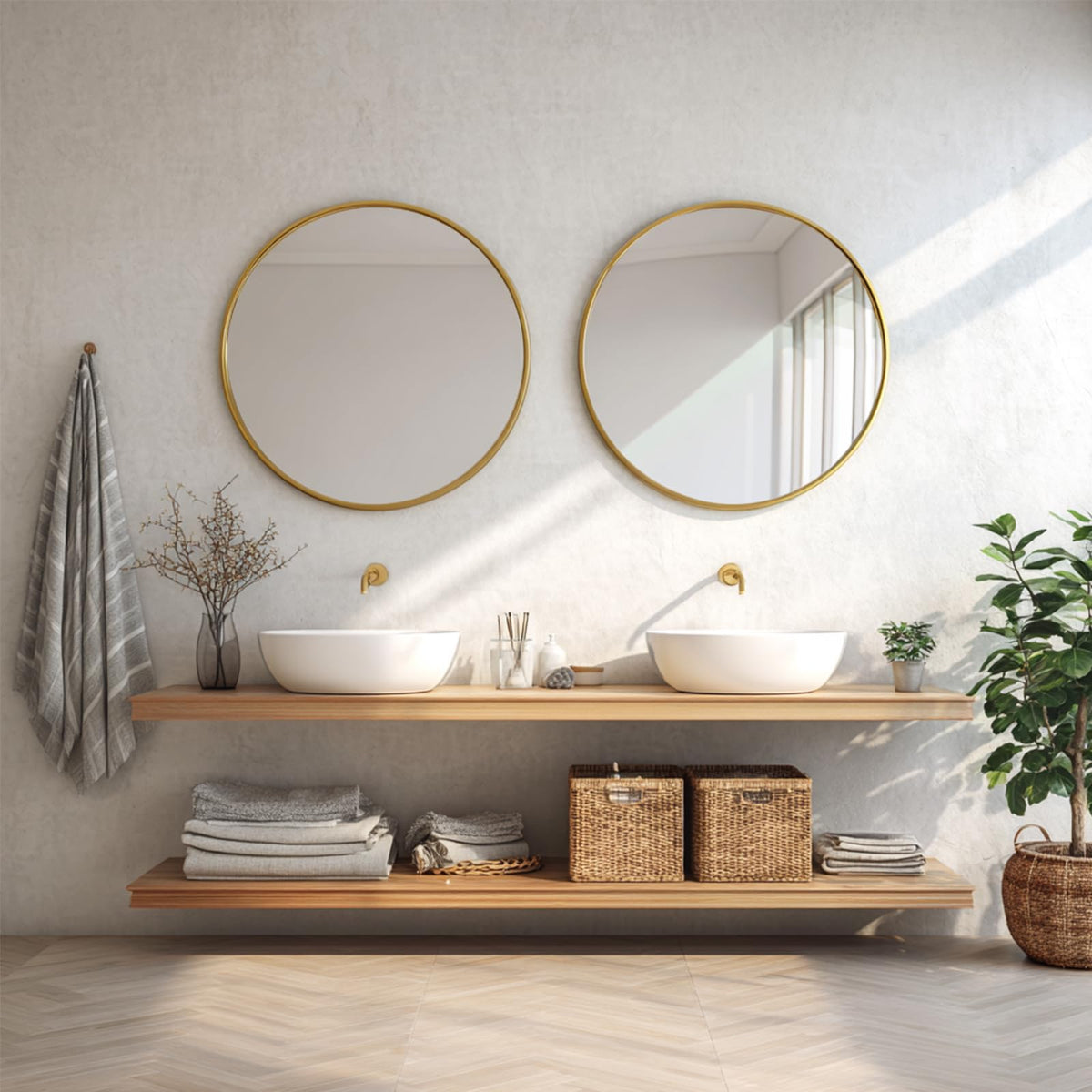 Oruii Round Mirror, 24 inch Black Circle Mirror, Matte Black Metal Frame