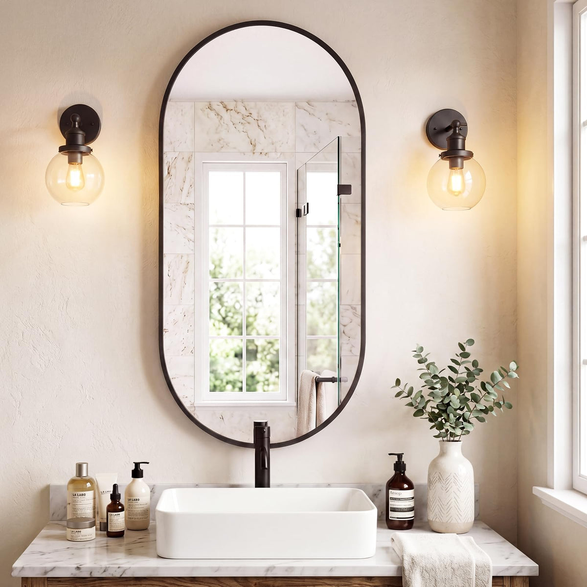 Sweetcrispy 24"x36" Arched Black Bathroom Mirrors for Wall