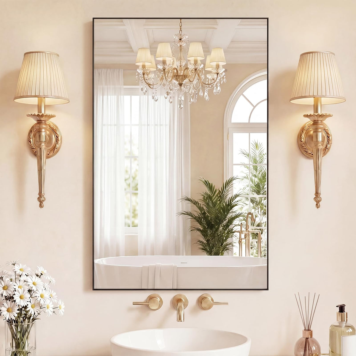 Sweetcrispy 24"x 36" Arched Gold Bathroom Mirrors for Wall