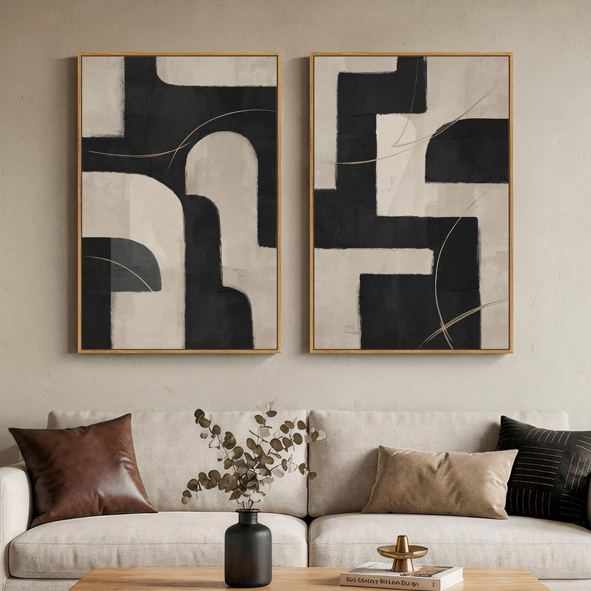 Large Framed Green Abstract Wall Art for Living Room Set of 2, 24x36 In