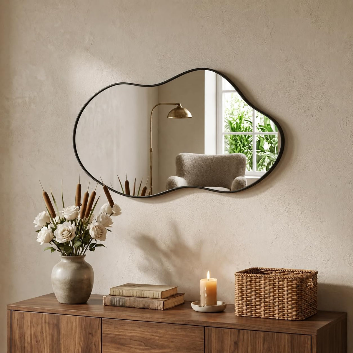 Irregular Wall Mirror 24×40 Inch Black