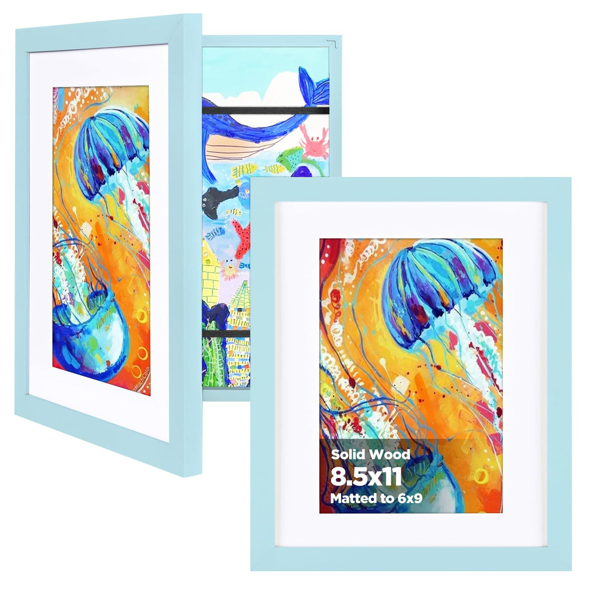 KINLINK 9x12 Kids Art Frame, Natural Artwork Frames 2 Pack
