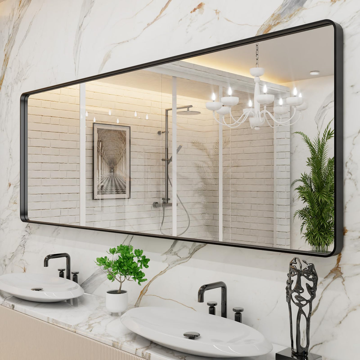LOAAO 20X16 Inch Black Bathroom Mirror Metal Framed
