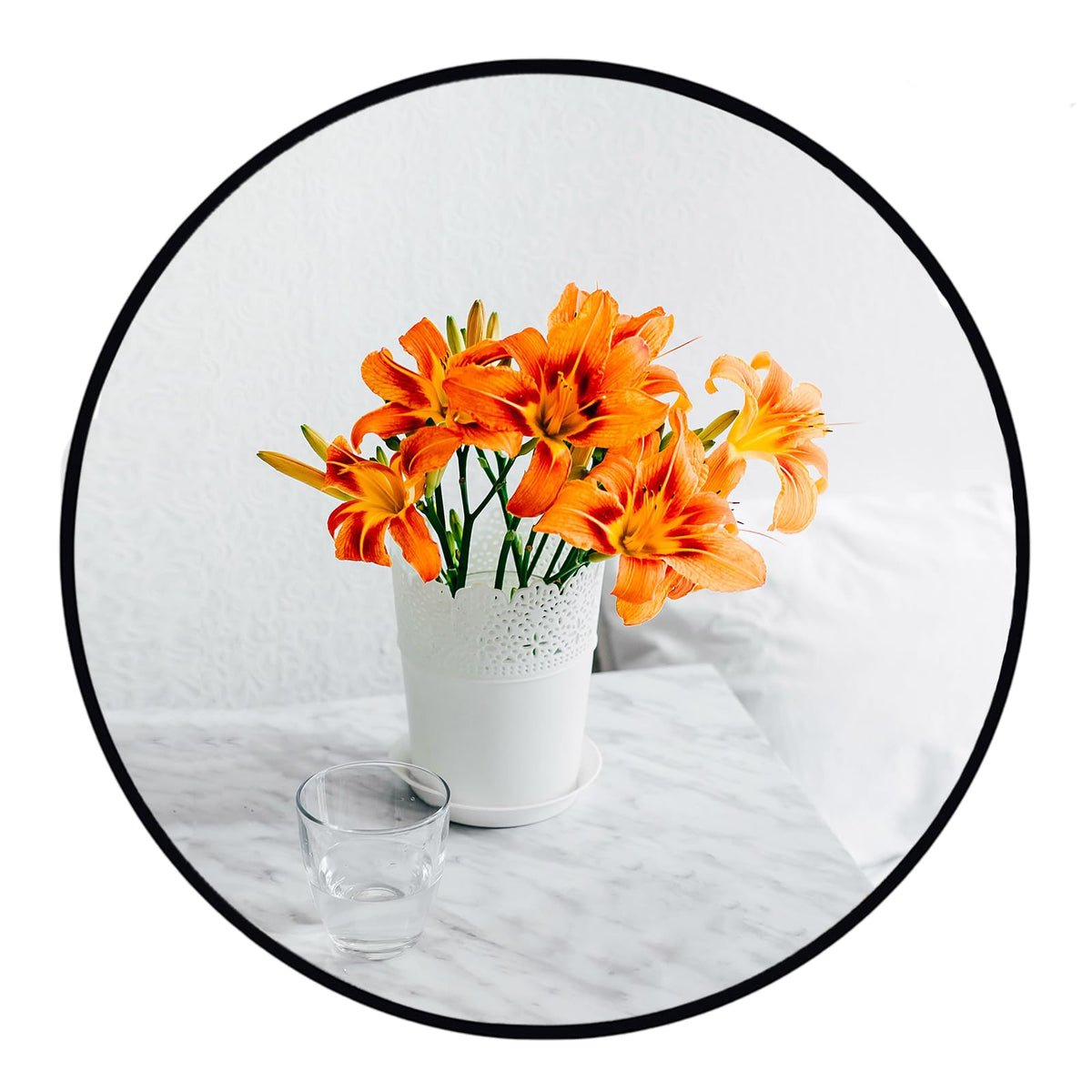 Oruii Round Mirror, 24 inch Black Circle Mirror, Matte Black Metal Frame