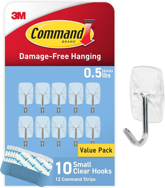 Command Small Clear Wire Hooks, 10 Hooks, 12 Strips