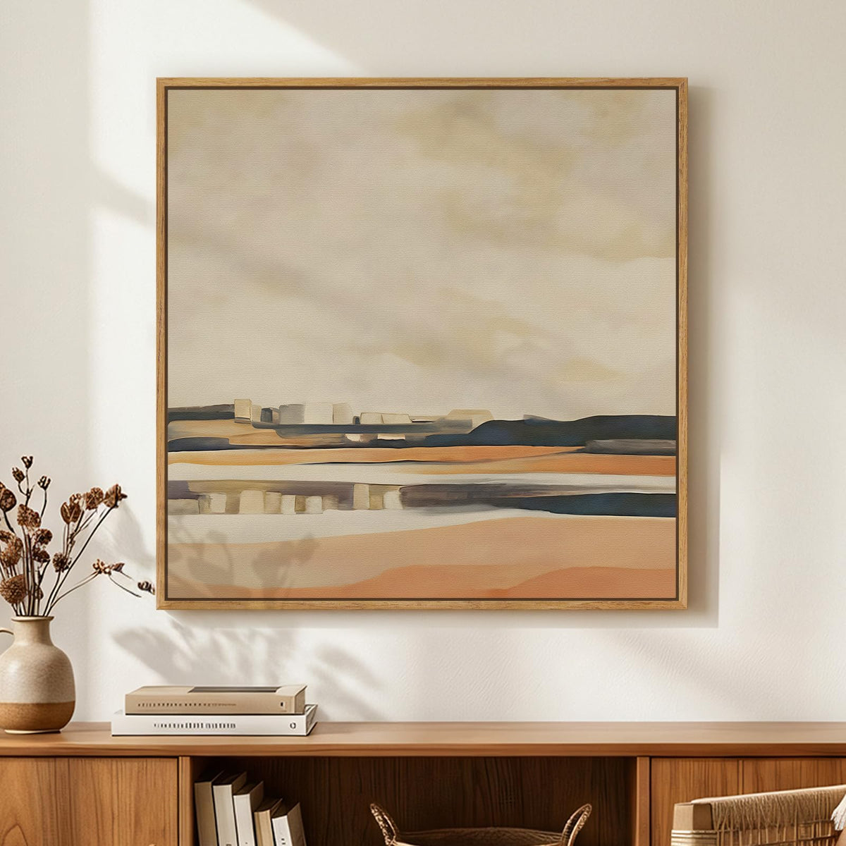 Large Framed Boho Abstract Brown Floral Wall Art for Living Room, 24x36 In