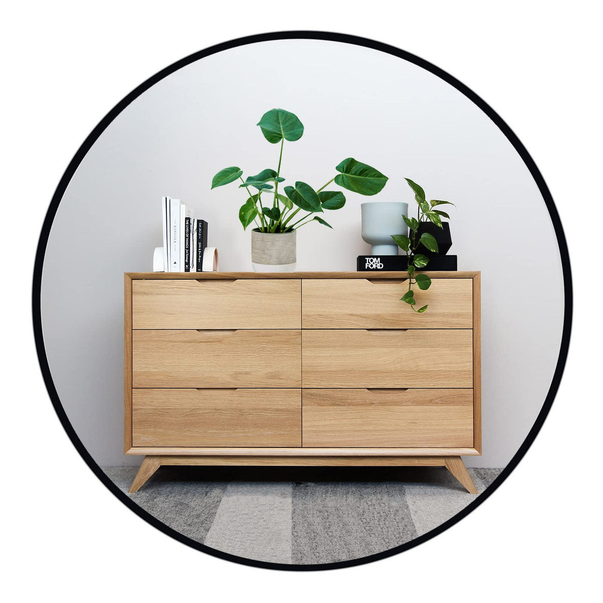 Oruii Round Mirror, 24 inch Black Circle Mirror, Matte Black Metal Frame