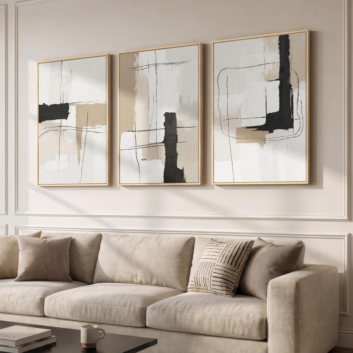 Framed Modern Minimalist Neutral Abstract Wall Art, Set of 3, Each 16x24 In