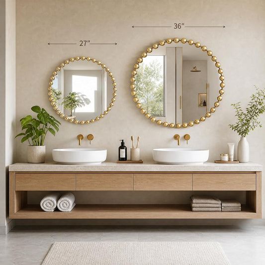 Madison Park 27 inch Gold Round Mirror, Round Mirrors for Wall Decor, Metal Frame Circle Mirrors for Bathroom, Living Room, Circle Wall Metal Art Mirror