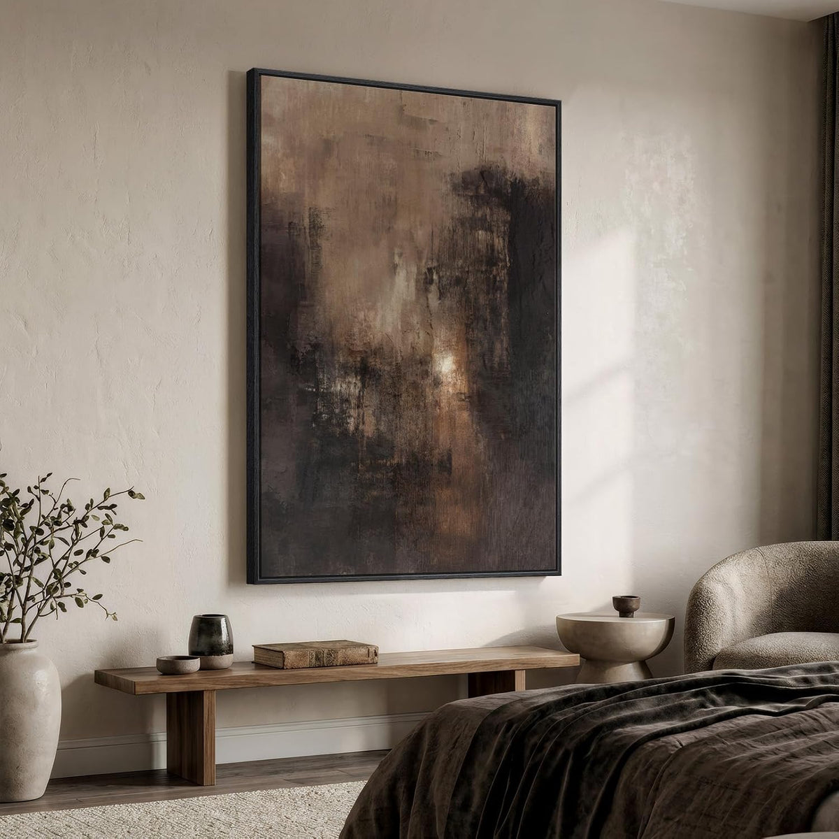 Extra Large Framed Brown Abstract Wall Art for Living Room, Vertical 40x60