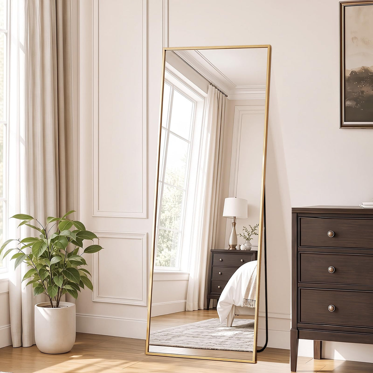 DUMOS 64"x21" Arched Full Length Floor Mirror, Full Body Mirror, Gold
