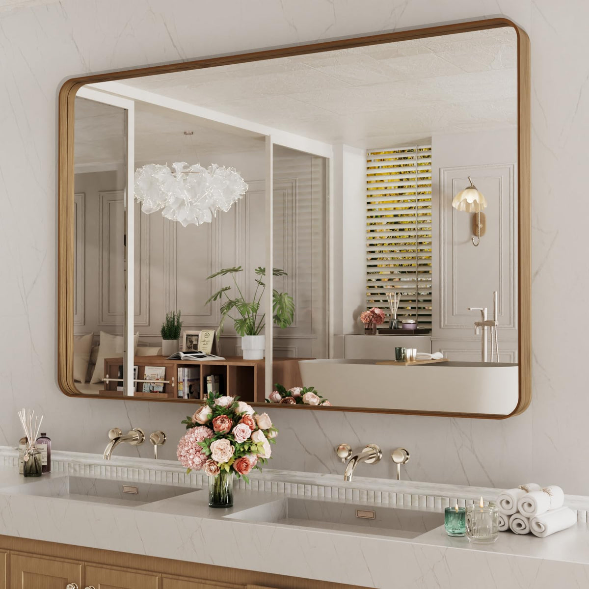 LOAAO 20X16 Inch Black Bathroom Mirror Metal Framed