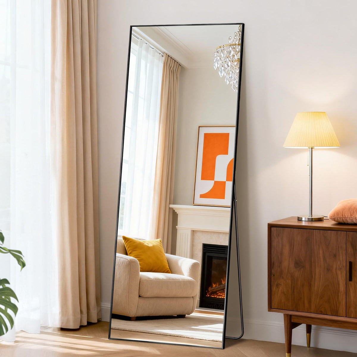 Mirror Full Length, Upgraded 16"x59" Body Wall Mirrors with Shatter-Proof Glass, Floor Standing, Hanging or Leaning, Tall Mirror with Stand Aluminum Alloy Frame for Bedroom Cloakroom