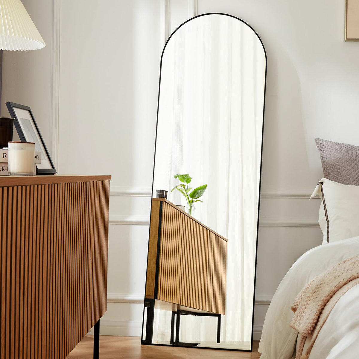 DUMOS 64"x21" Arched Full Length Floor Mirror, Full Body Mirror, Gold