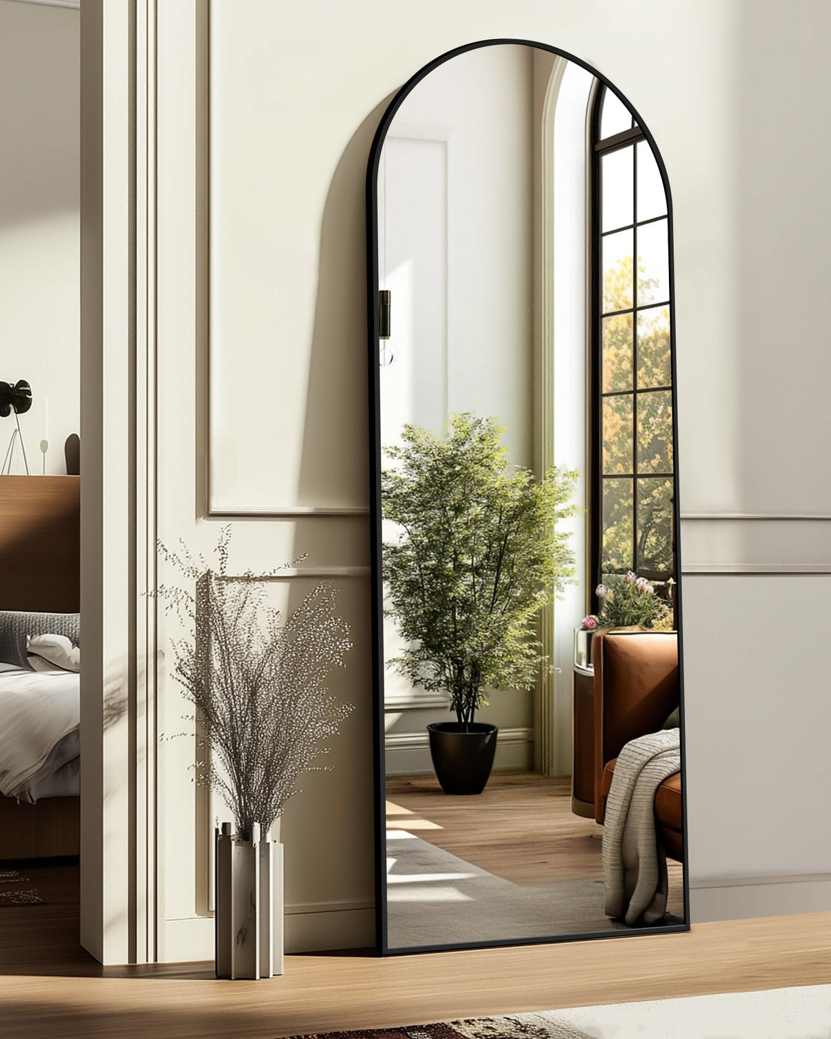 Arched Full Length Mirror, 56"x15" Standing Body Mirror for Wall, Gold