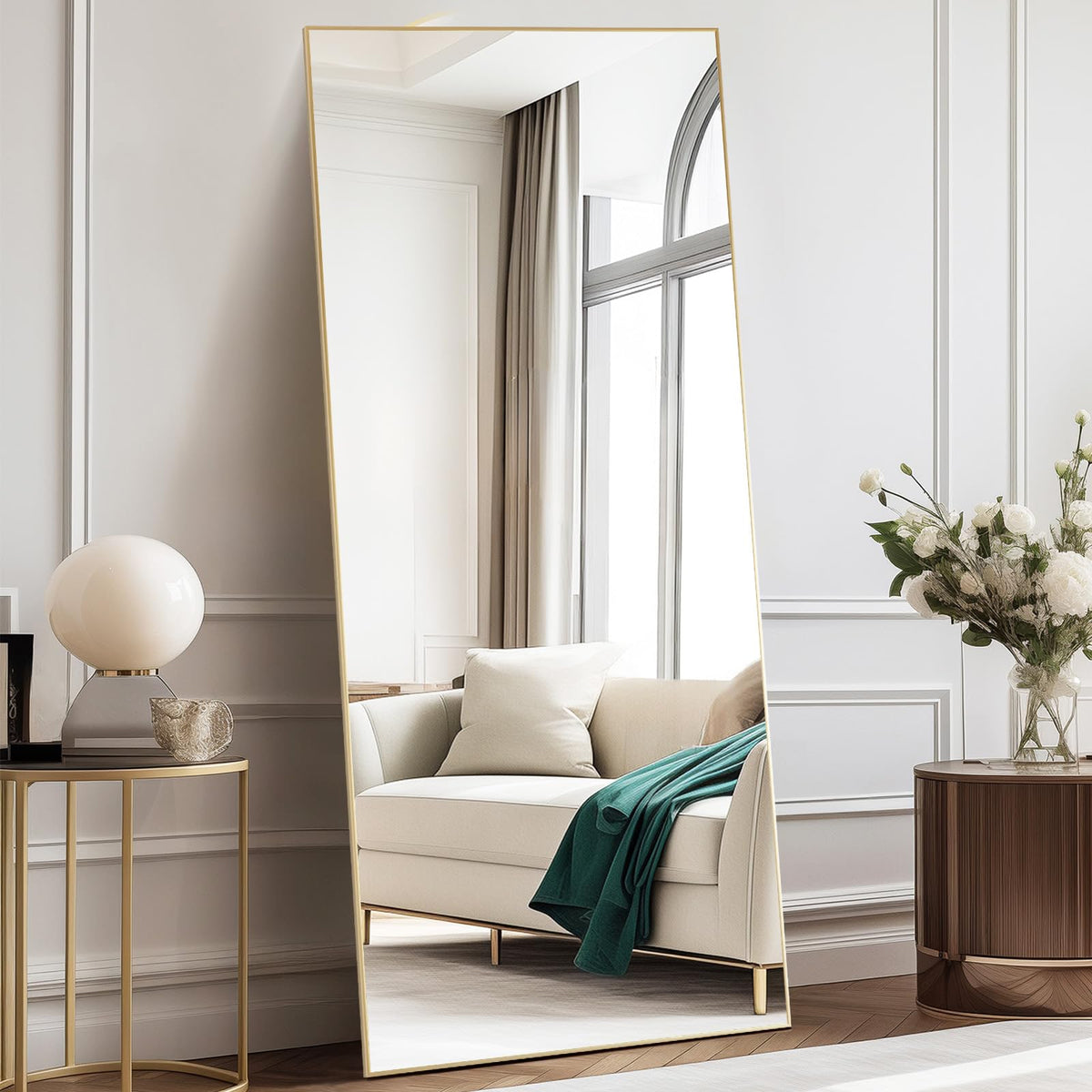 DUMOS 64"x21" Arched Full Length Floor Mirror, Full Body Mirror, Gold