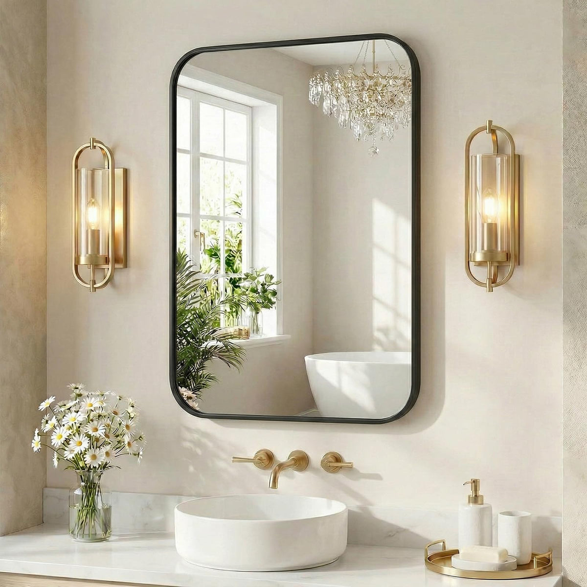 Sweetcrispy 26.5"x38" Arched Black Bathroom Mirrors for Wall, Bathroom Mirrors for Over Sink, Metal Framed with HD Shatter-Proof Glass for Entryway, Living Room, Bedroom, Home Decor