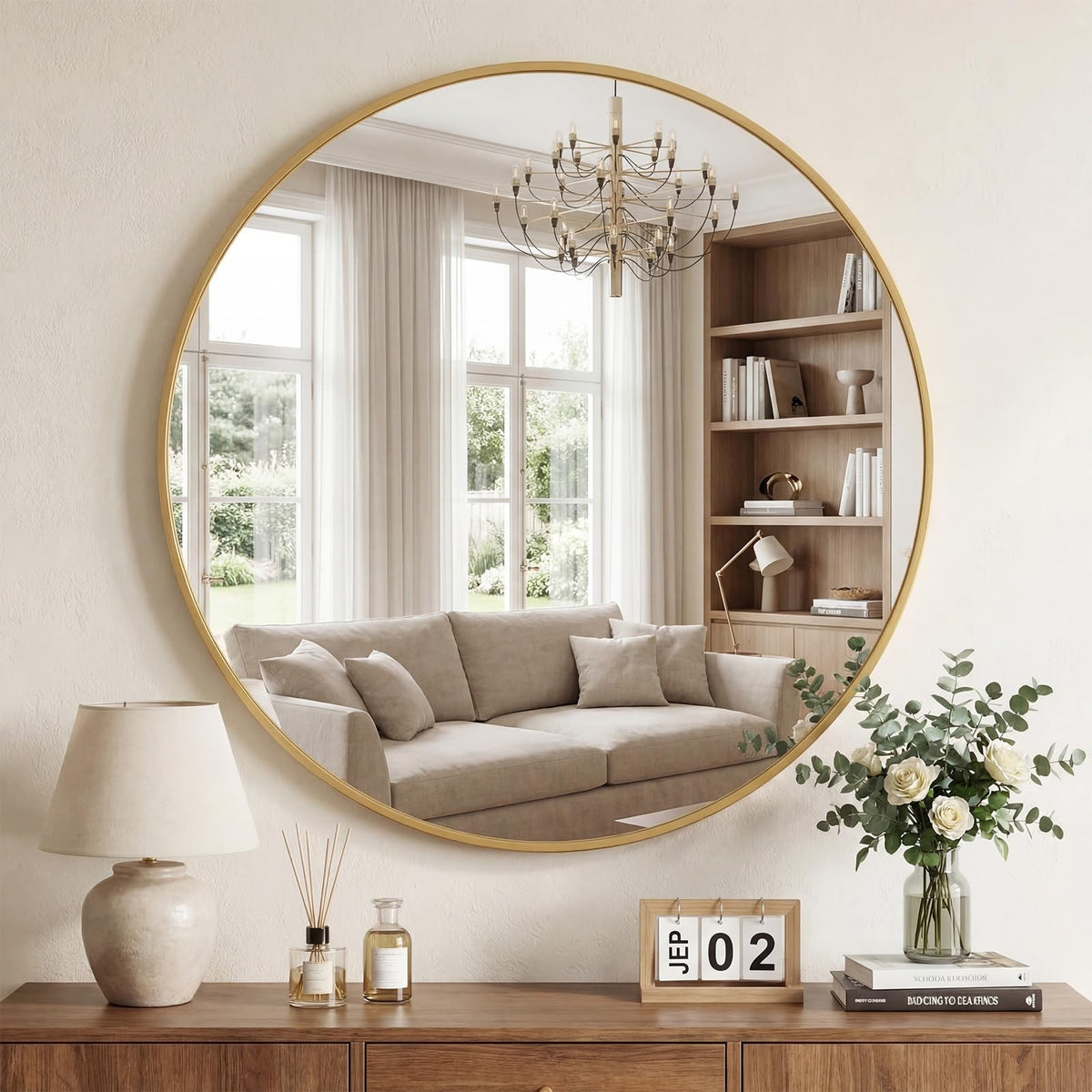 DUMOS Round Wall Mirror 28 Inch, Bathroom Wall Circle Mirror