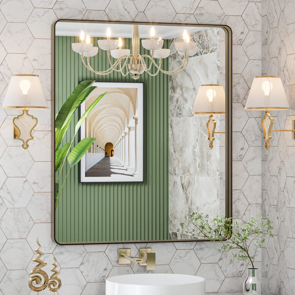 LOAAO 20X16 Inch Black Bathroom Mirror Metal Framed